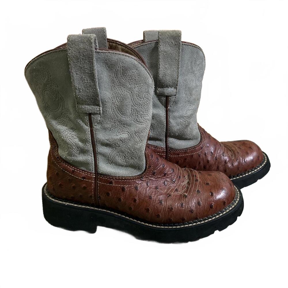 Ariat Fatbaby Original Ostrich Print Cowboy Boots Womens 6.5 B Leather